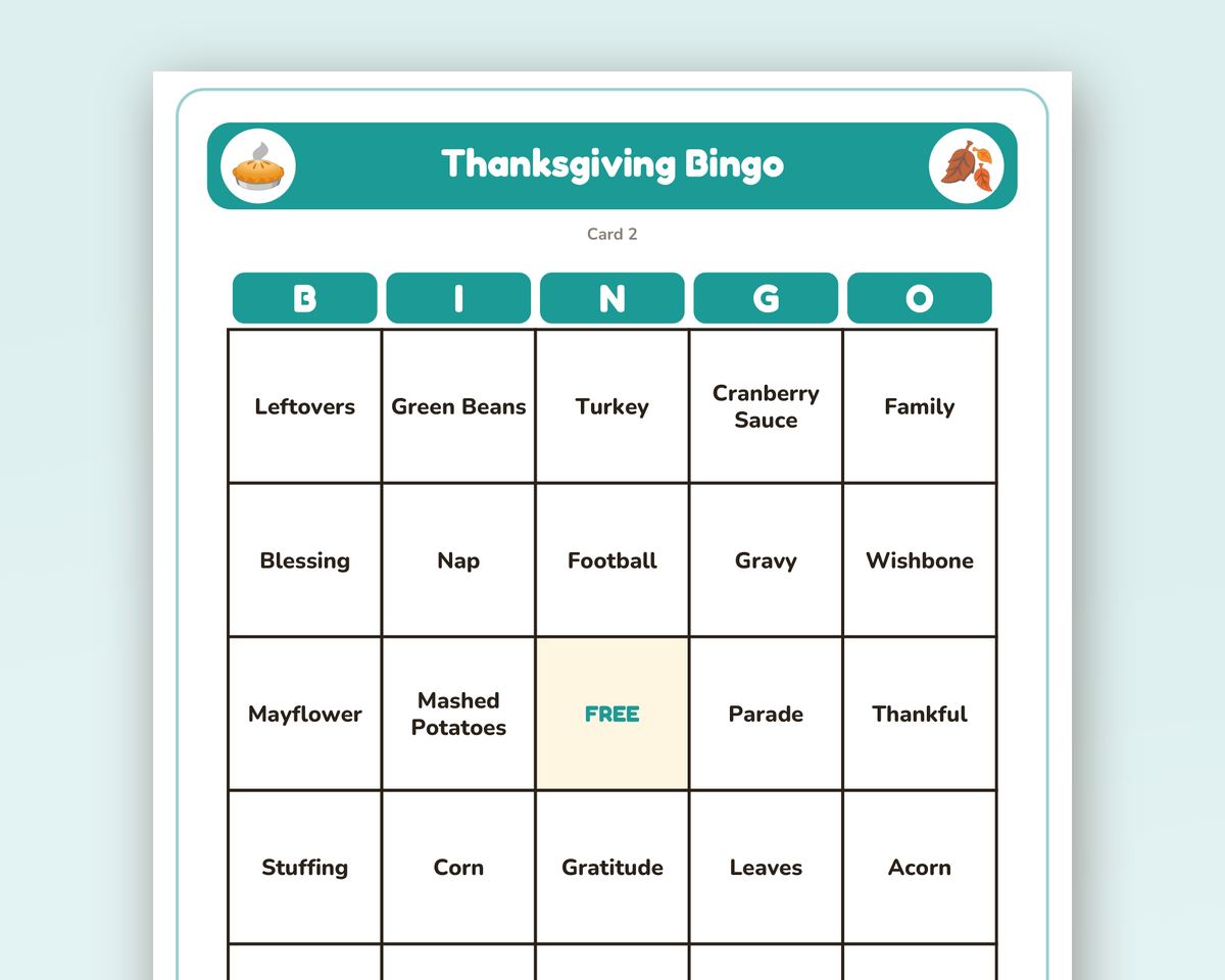 Thanksgiving Bingo: 40 Printable Cards (Regular + Large Print) printable preview 2