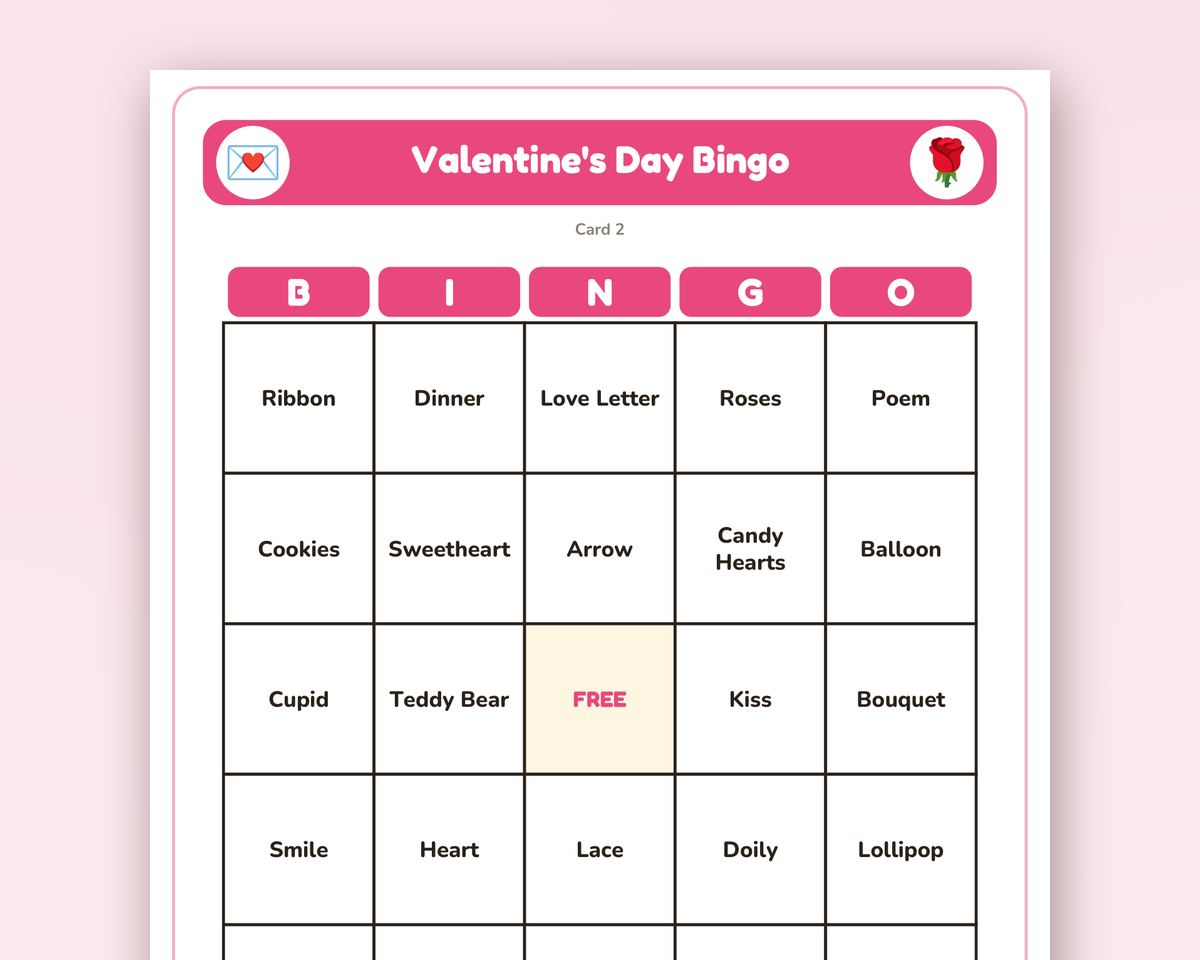 Valentine's Day Bingo: 40 Printable Cards (Regular + Large Print) printable preview 2