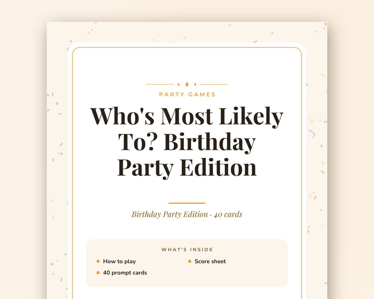 Birthday Party Games Bundle: 6 Printable Party Games (Would You Rather, Most Likely To, Find the Guest & More) printable preview 2