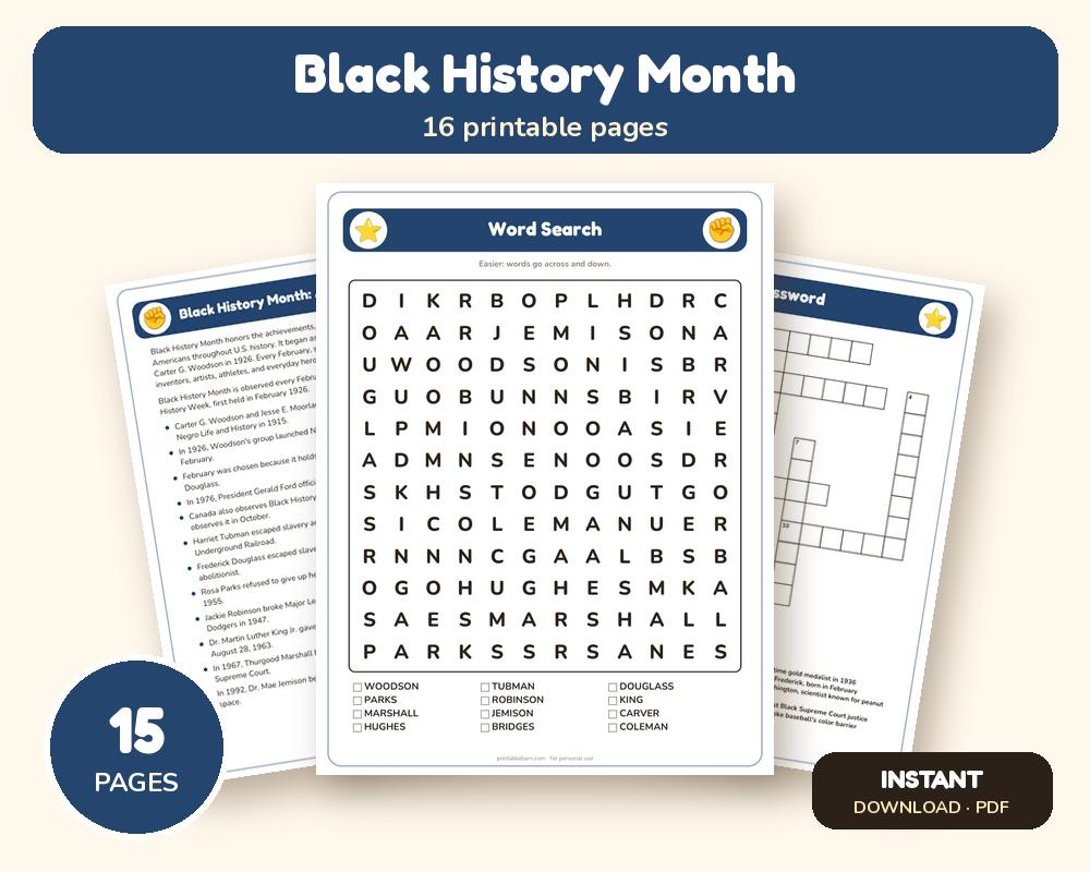 Black History Month Activity Pack: Puzzles, Facts & Quiz