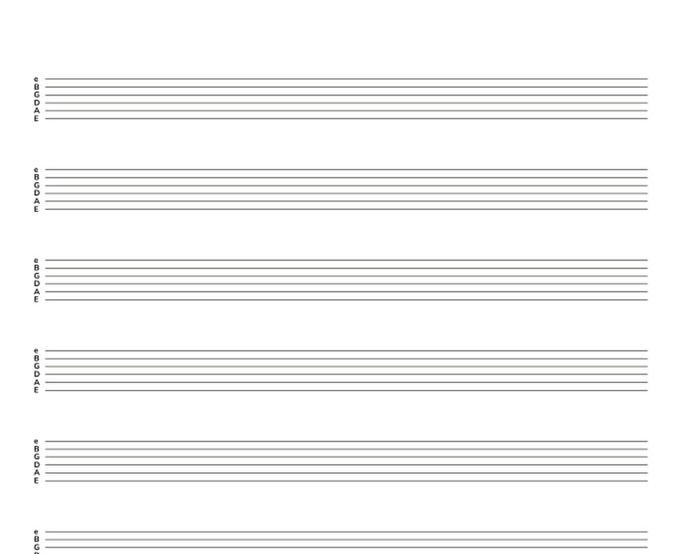 Free printable Blank Guitar Tab Paper Printable PDF sample page