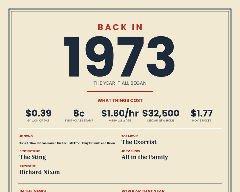 Born in 1973 Birthday Poster printable preview 2