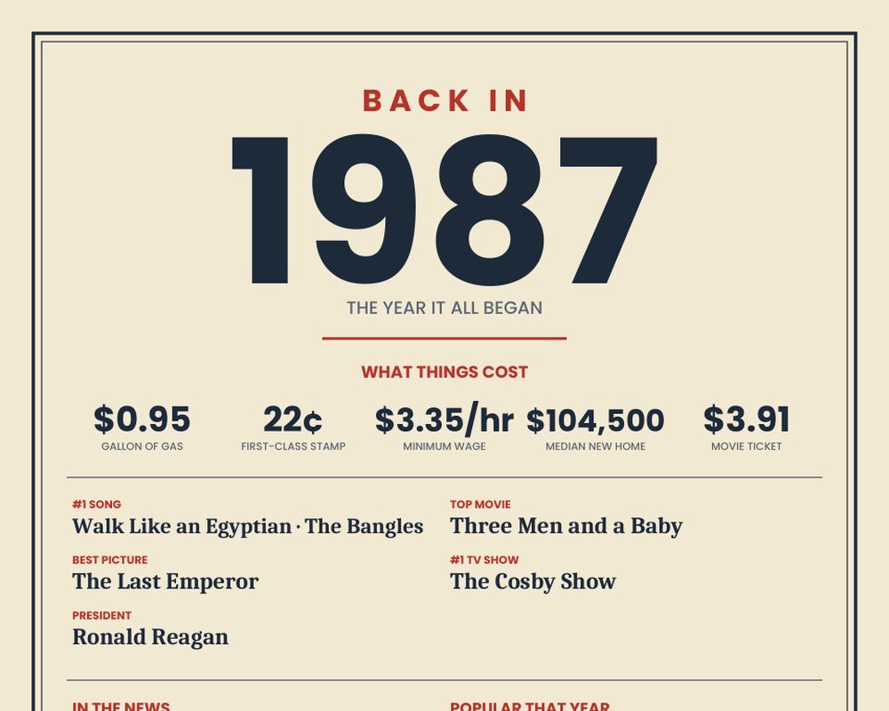 Born in 1987 Birthday Poster printable preview 2