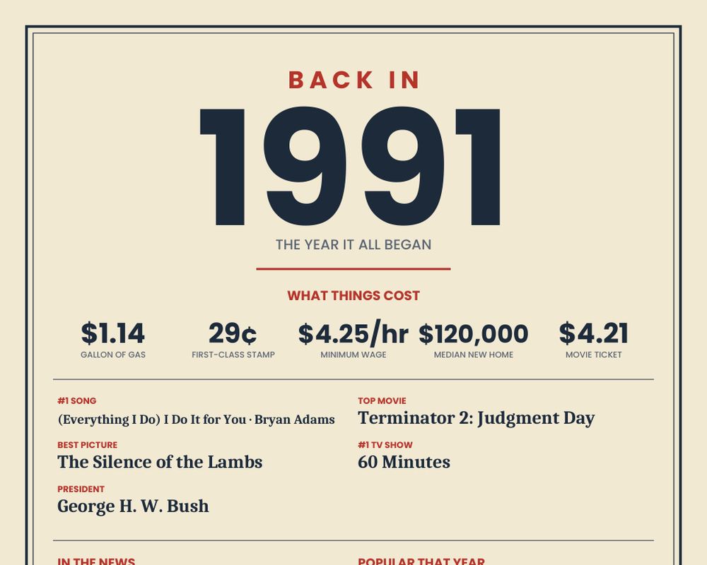 Born in 1991 Birthday Poster printable preview 2