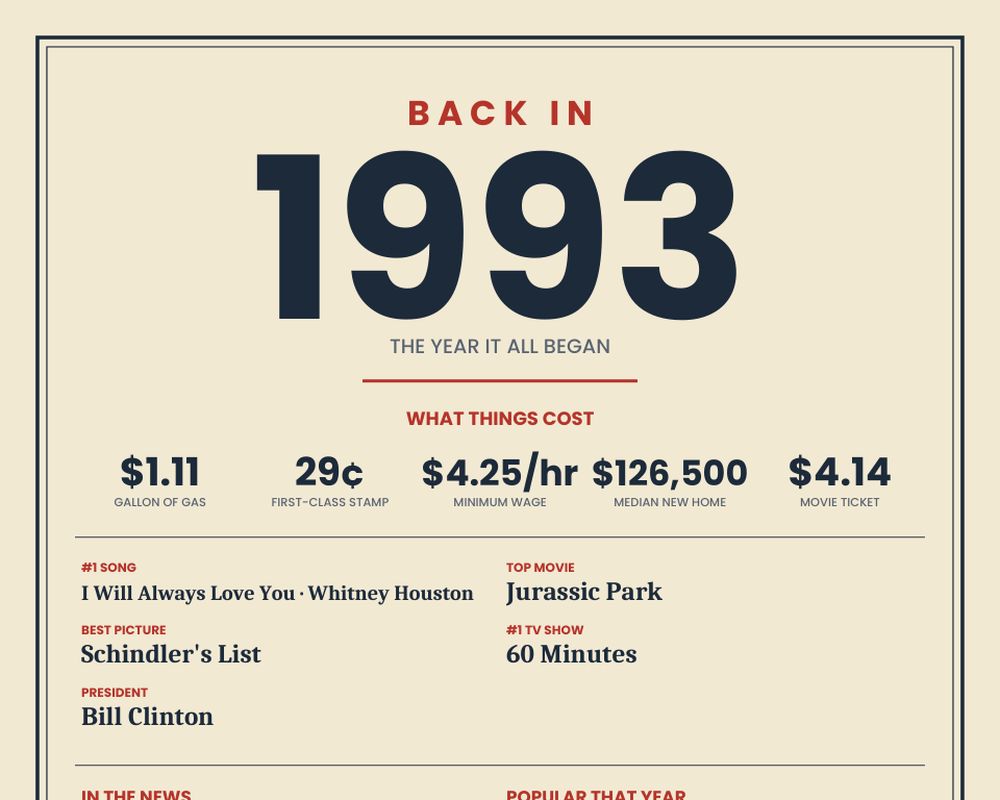 Born in 1993 Birthday Poster printable preview 2