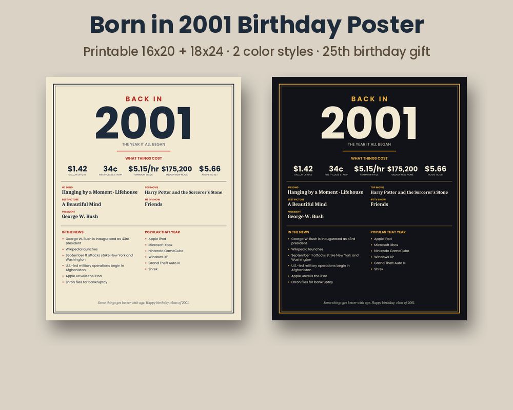 Born in 2001 Birthday Poster