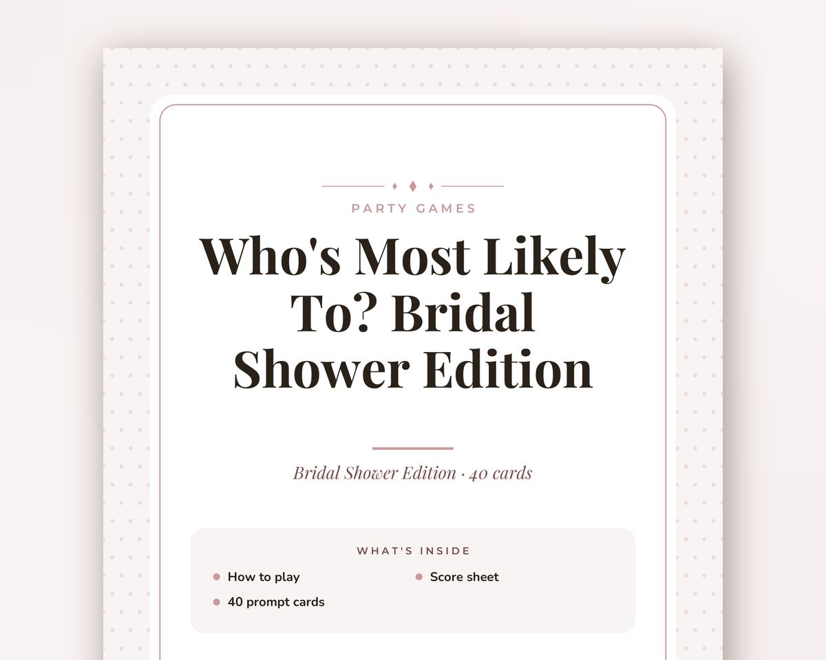 Bridal Shower Games Bundle: 6 Printable Party Games (Would You Rather, Most Likely To, Find the Guest & More) printable preview 2