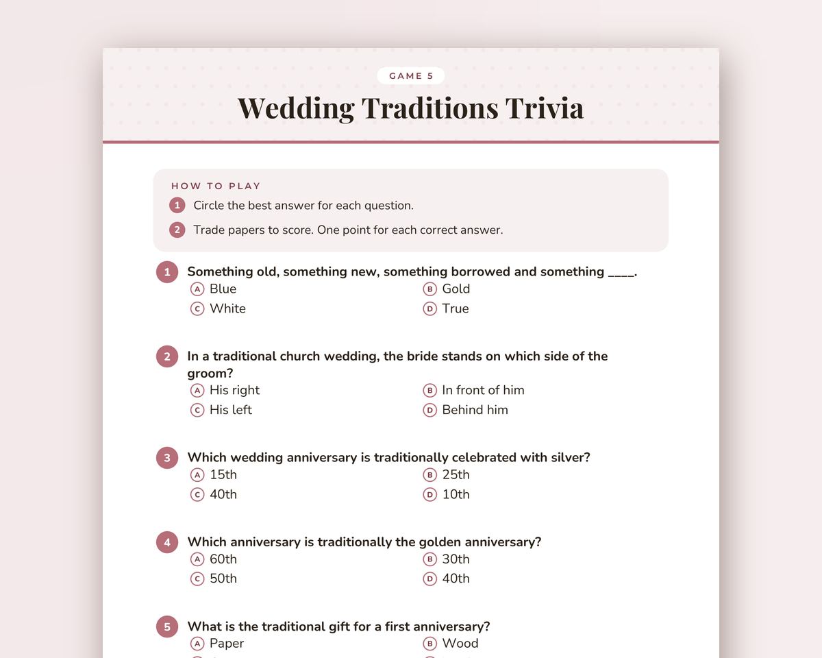 Bridal Shower Games Printable Pack: 14 Games with Answer Keys & Scorecard printable preview 2