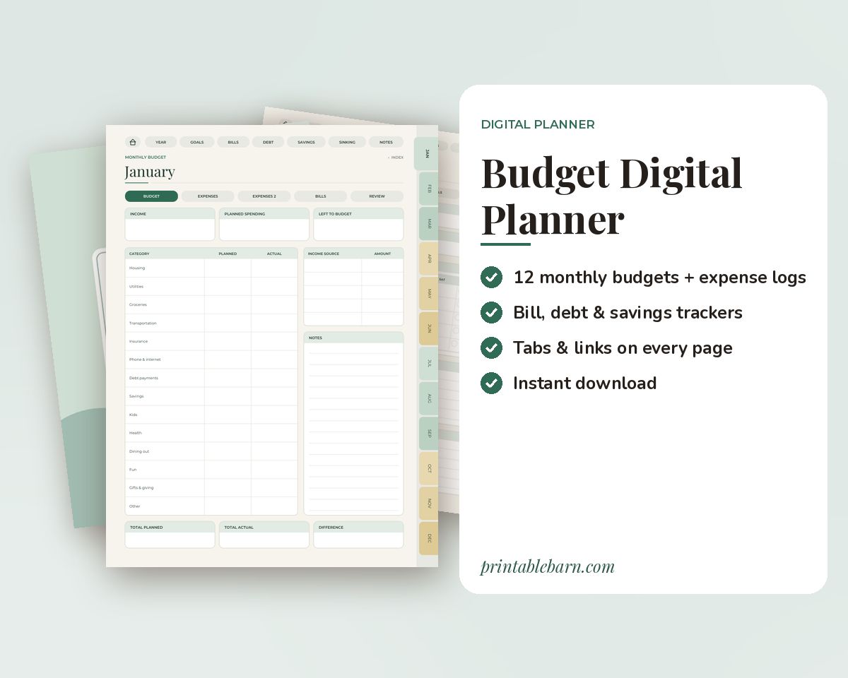 Budget Digital Planner: Undated Hyperlinked iPad Budget Planner for GoodNotes & Notability
