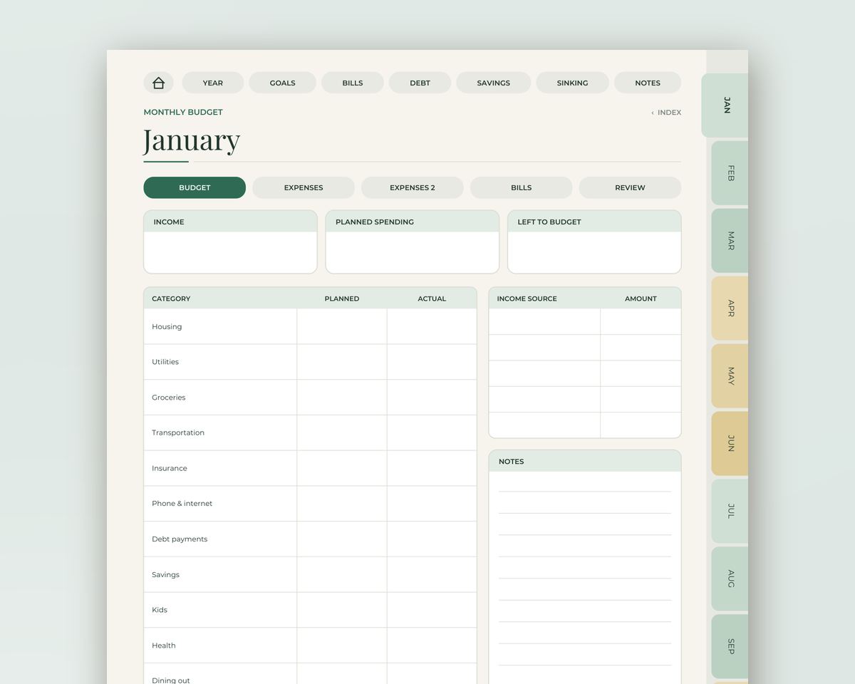 Budget Digital Planner: Undated Hyperlinked iPad Budget Planner for GoodNotes & Notability printable preview 2