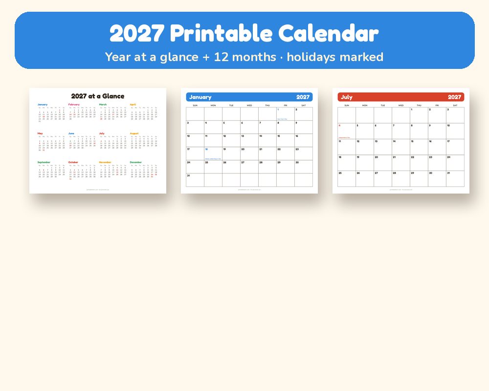 2027 Printable Calendar