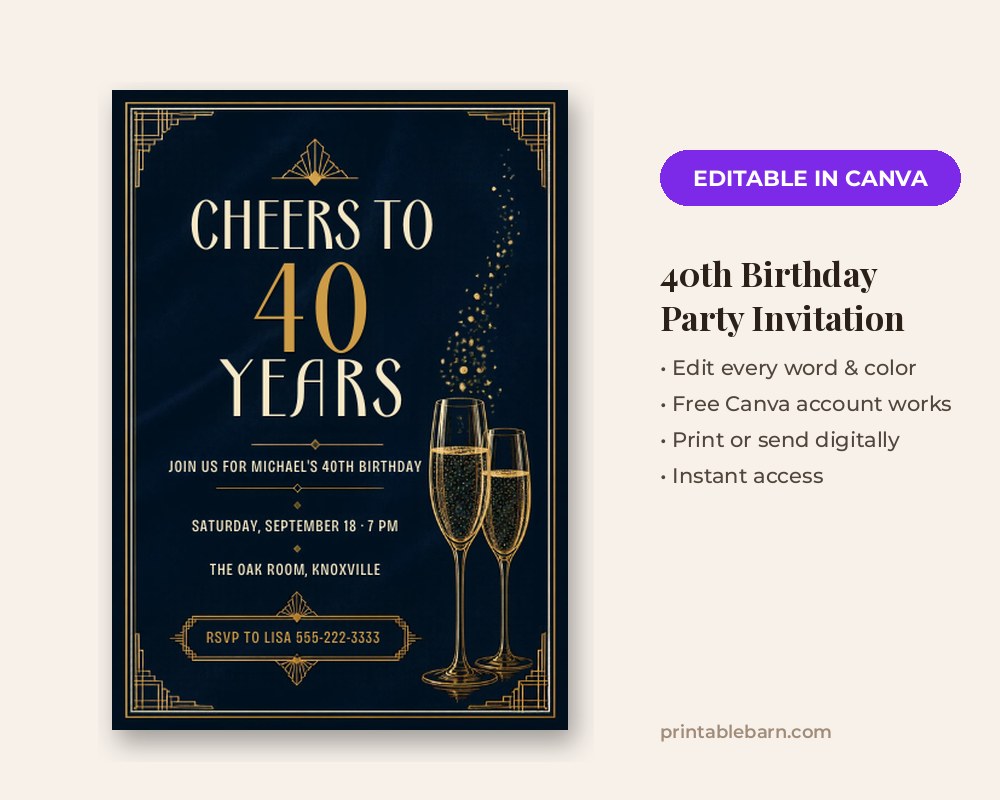 40th Birthday Party Invitation Template: Editable in Canva