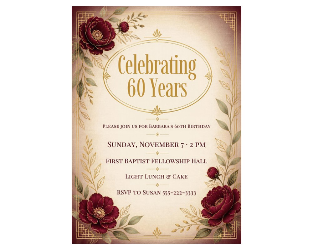 60th Birthday Party Invitation Template: Editable in Canva printable preview 2