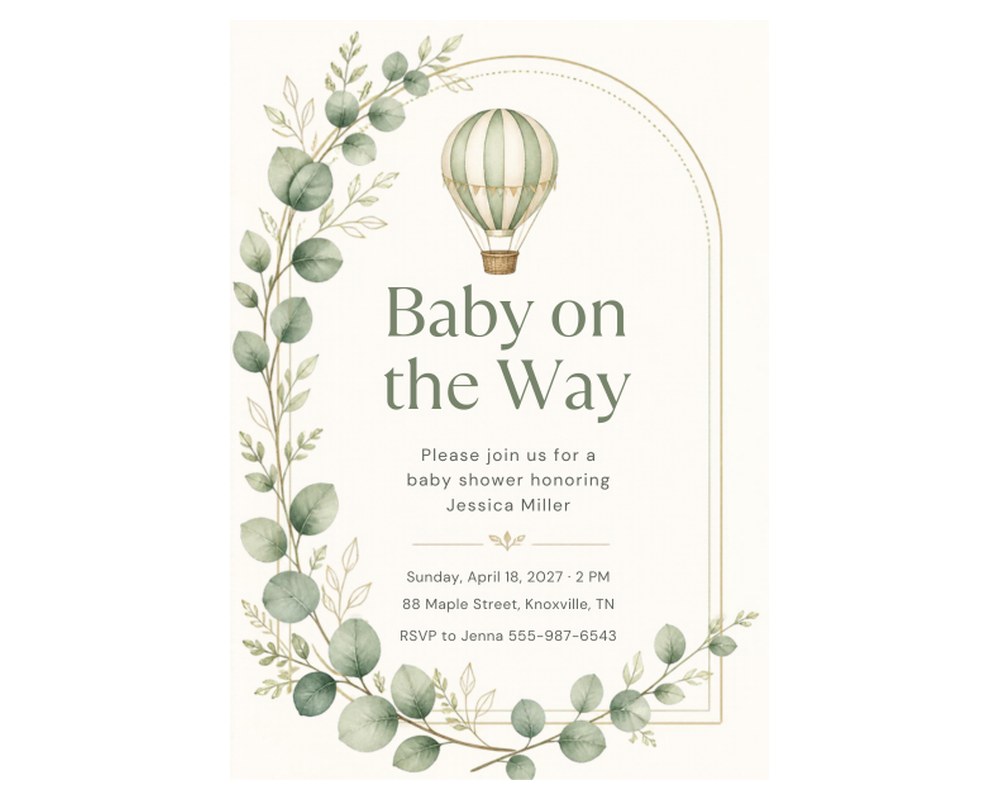 Gender Neutral Greenery Baby Shower Invitation Template: Editable in Canva printable preview 2