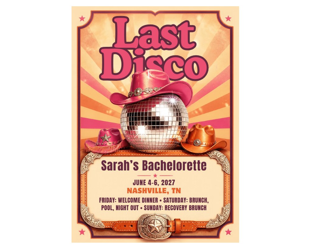 Disco Bachelorette Party Invitation & Itinerary Template: Editable in Canva printable preview 2