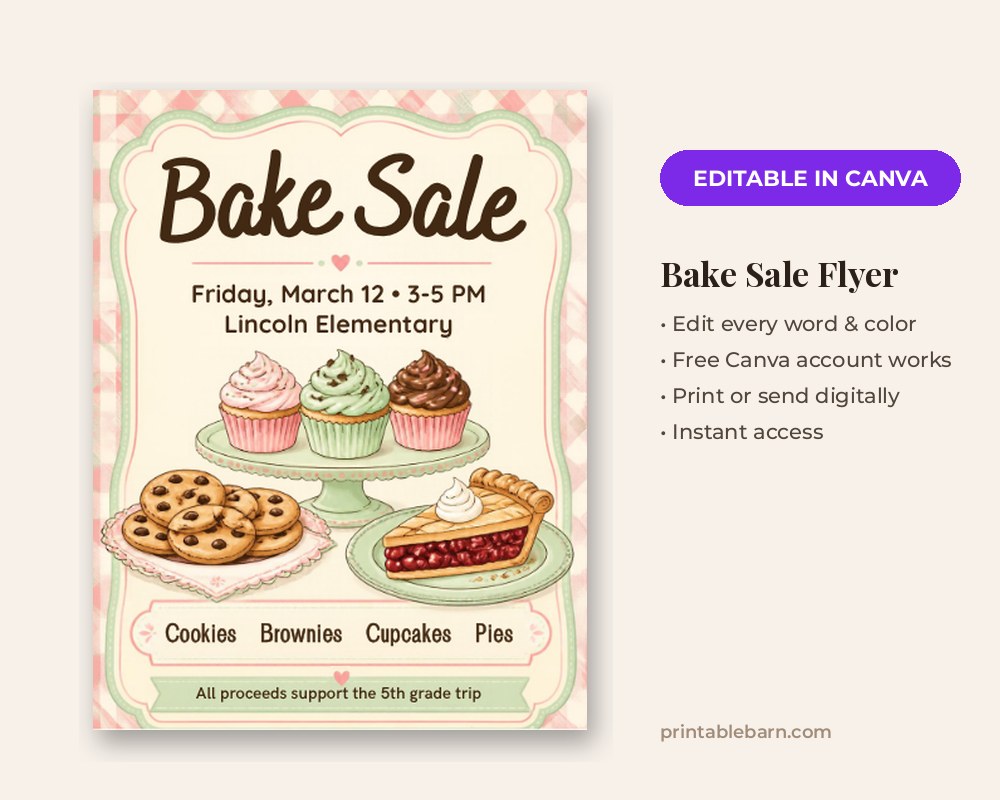 Bake Sale Flyer Template: Editable in Canva