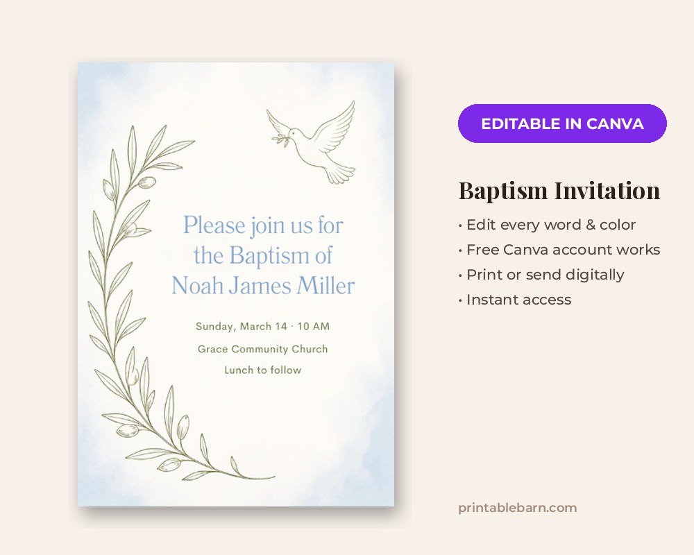 Baptism Invitation Template: Editable in Canva