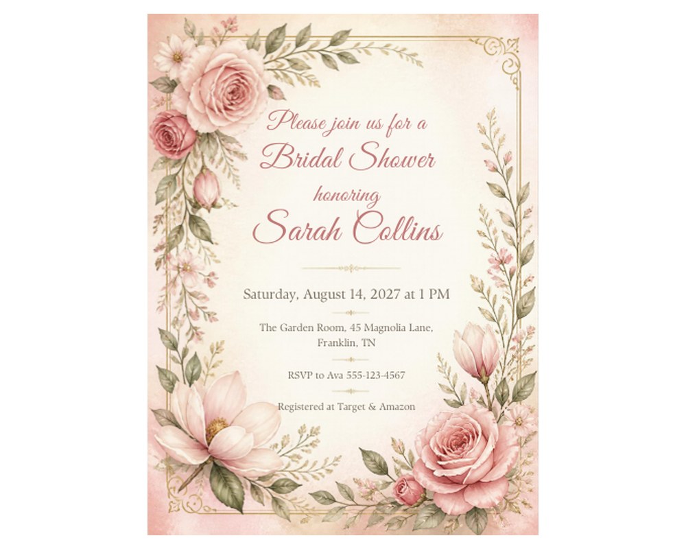 Floral Bridal Shower Invitation Template: Editable in Canva printable preview 2