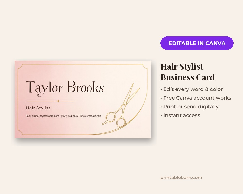 Hair Stylist Business Card Template: Editable in Canva