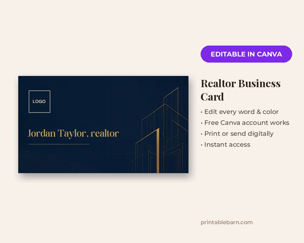 Realtor Business Card Template: Editable in Canva