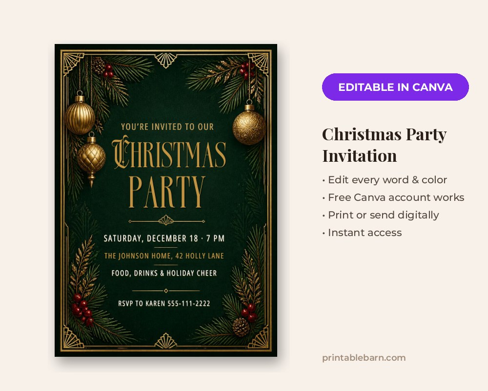 Christmas Party Invitation Template: Editable in Canva