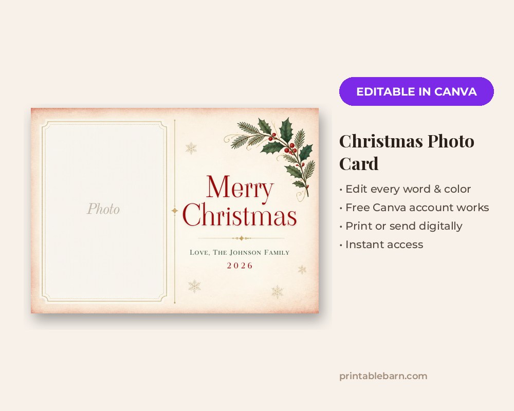 Christmas Photo Card Template: Editable in Canva printable preview 1