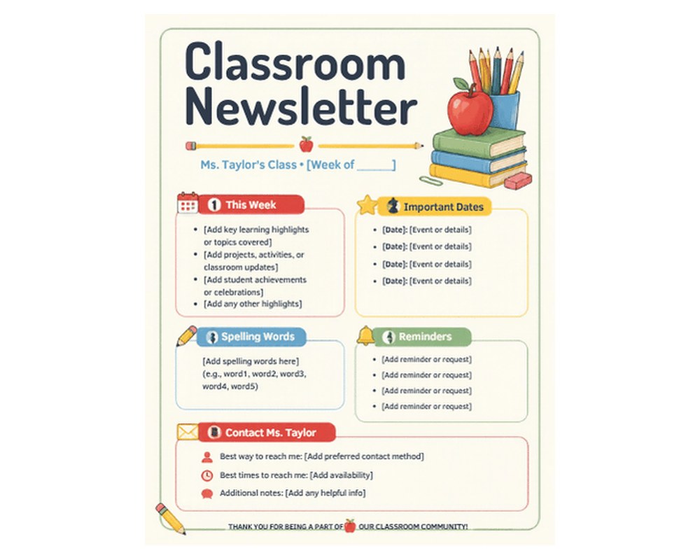 Classroom Newsletter Template: Editable in Canva printable preview 2