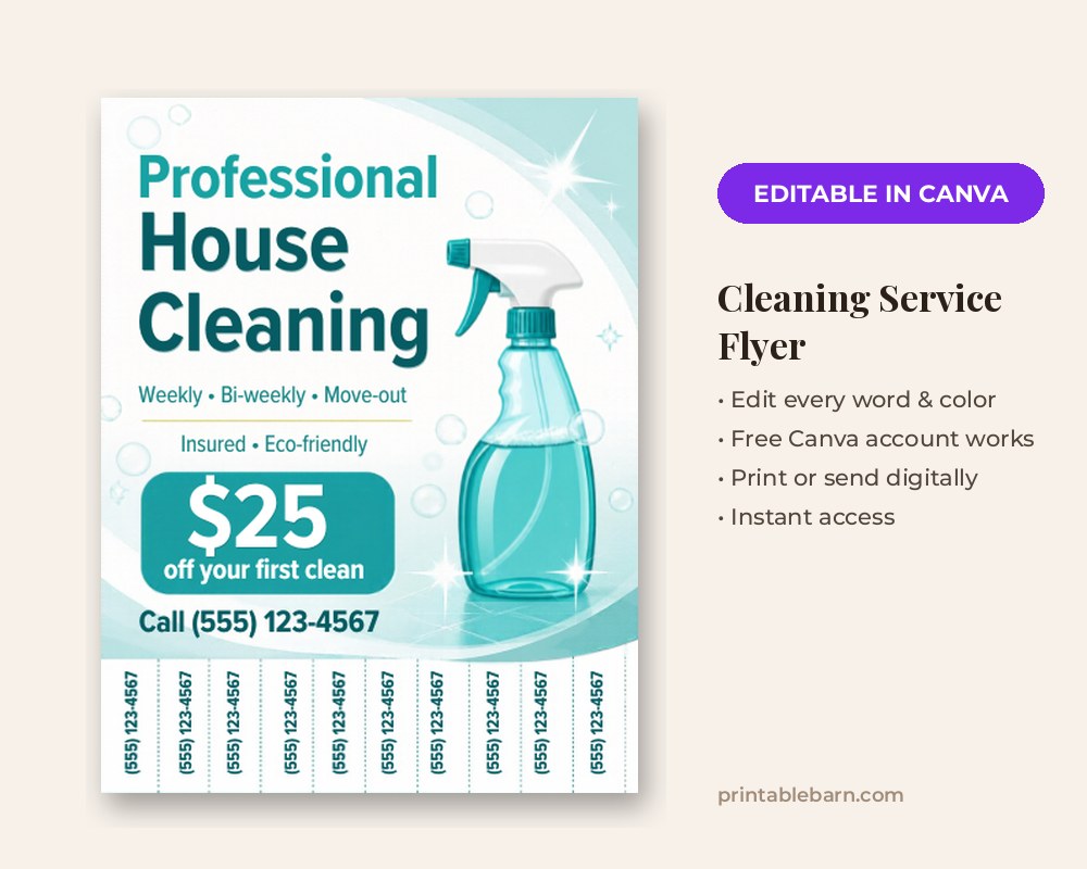 Cleaning Service Flyer Template: Editable in Canva printable preview 1