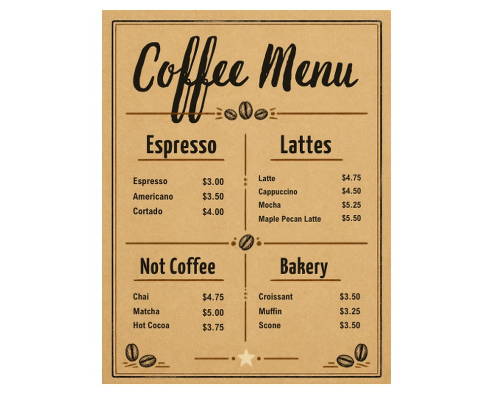 Coffee Shop Menu Template: Editable in Canva printable preview 2