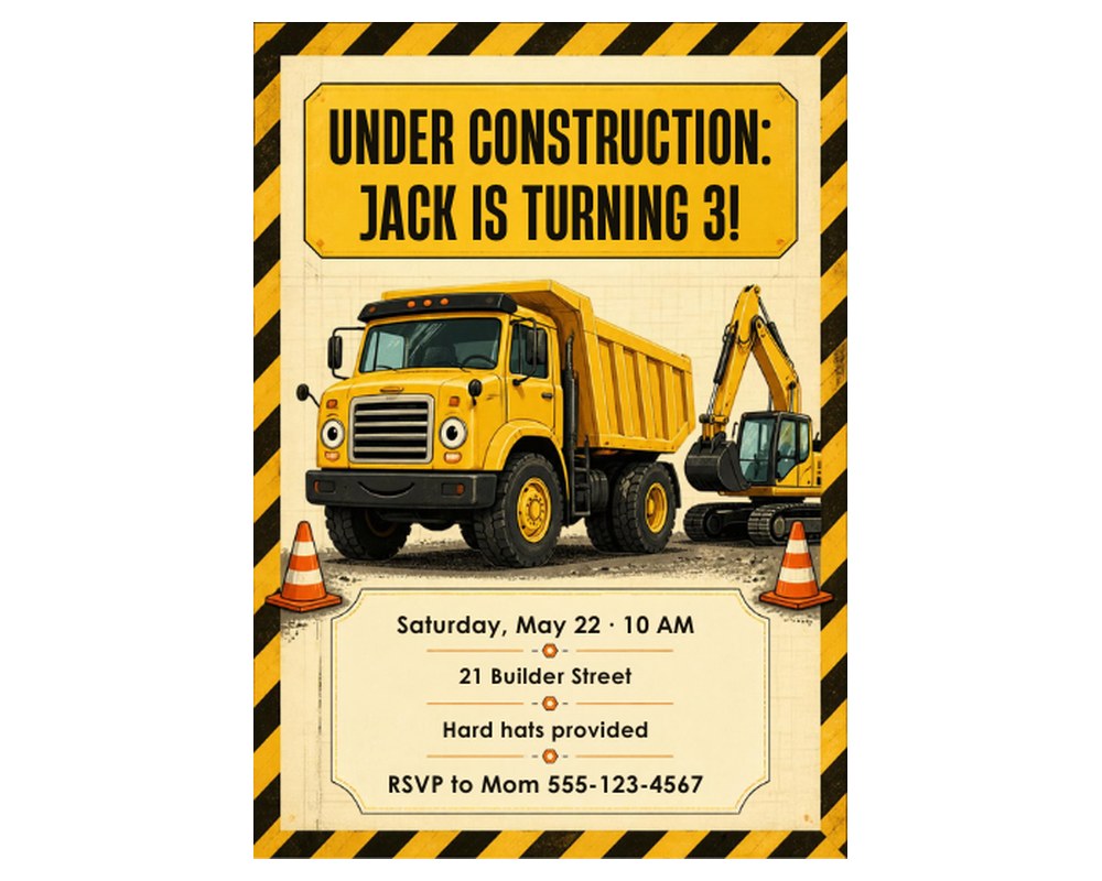 Construction Truck Birthday Invitation Template: Editable in Canva printable preview 2