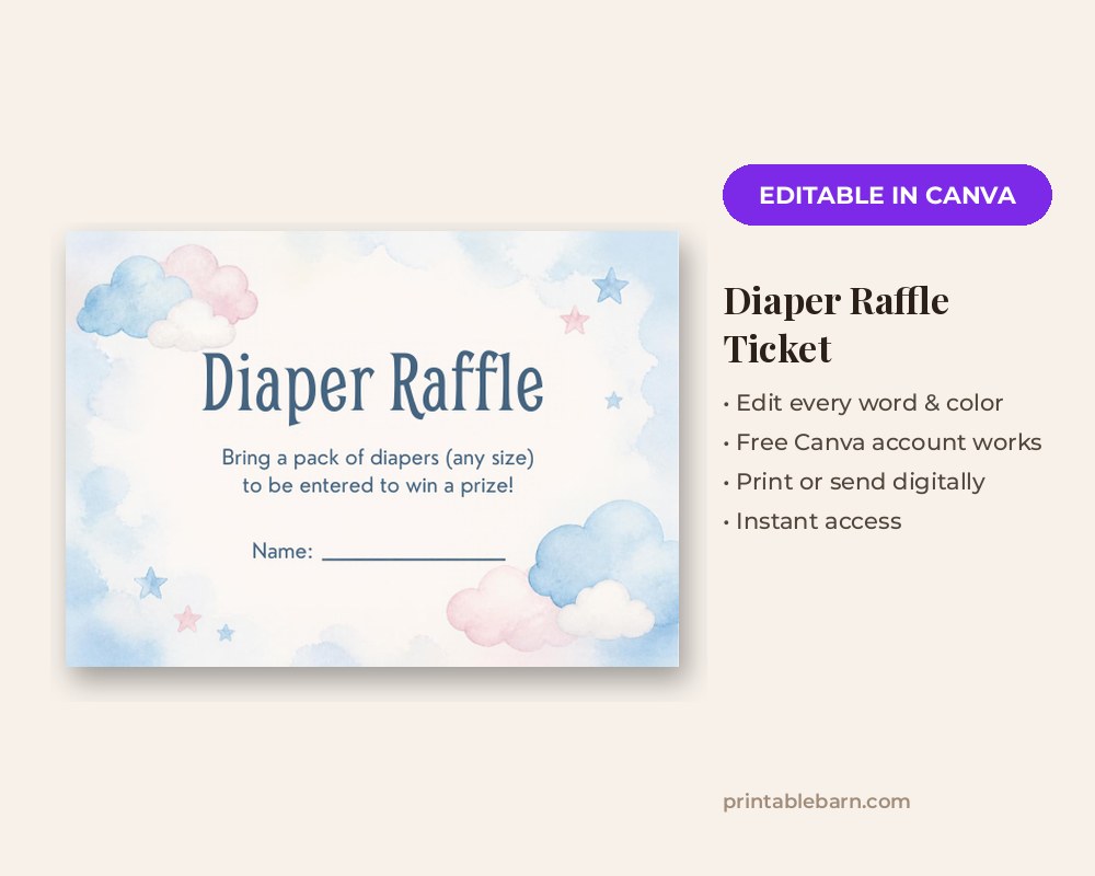 Diaper Raffle Ticket Template: Editable in Canva printable preview 1