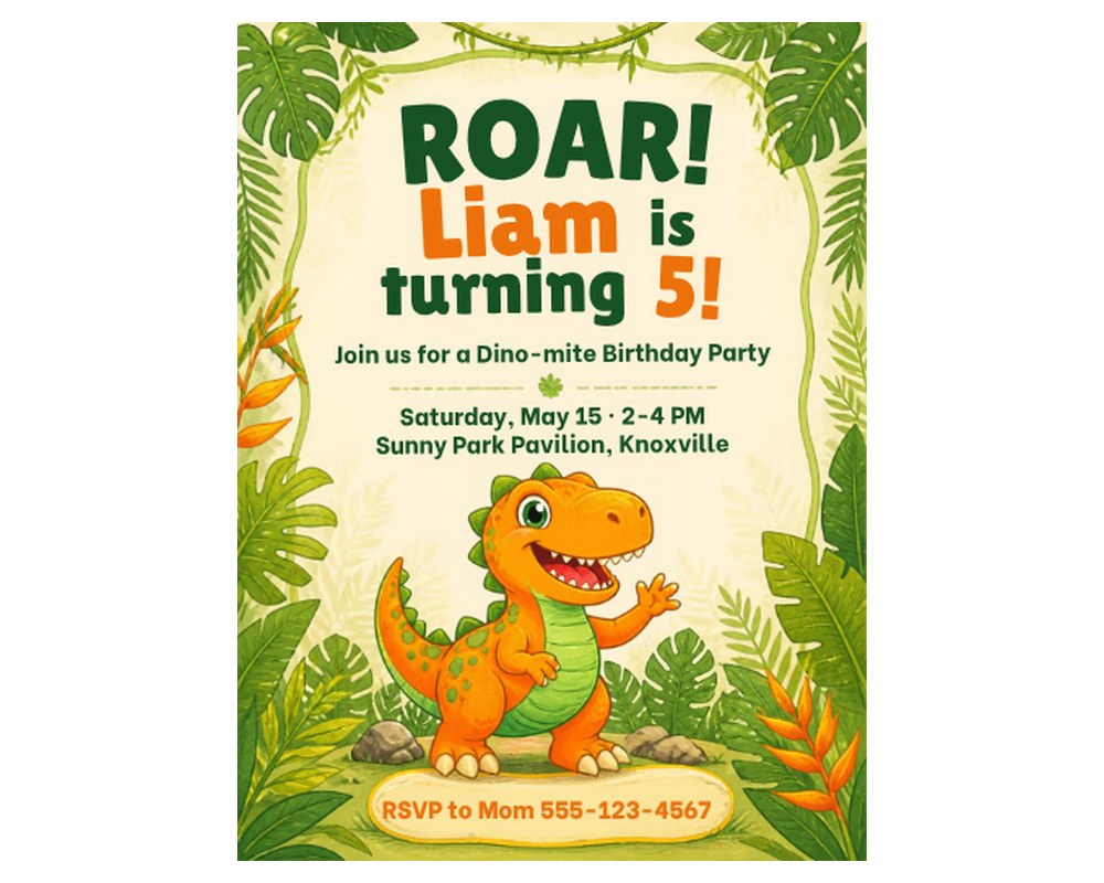 Dinosaur Birthday Party Invitation Template: Editable in Canva printable preview 2
