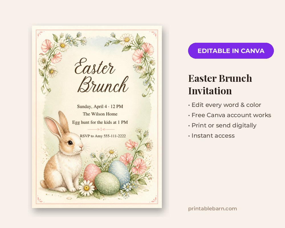 Easter Brunch Invitation Template: Editable in Canva printable preview 1