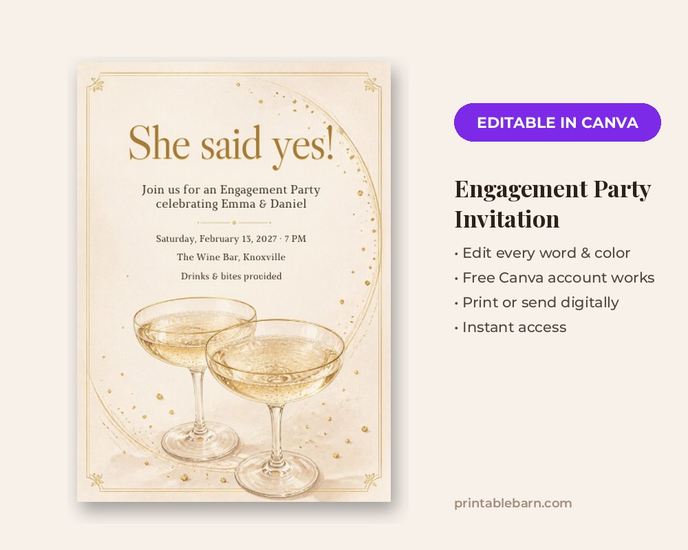 Engagement Party Invitation Template: Editable in Canva