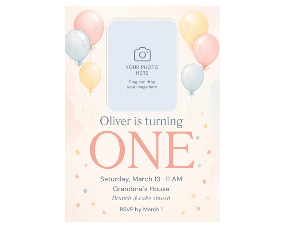 First Birthday Invitation Template: Editable in Canva (ONE) printable preview 2