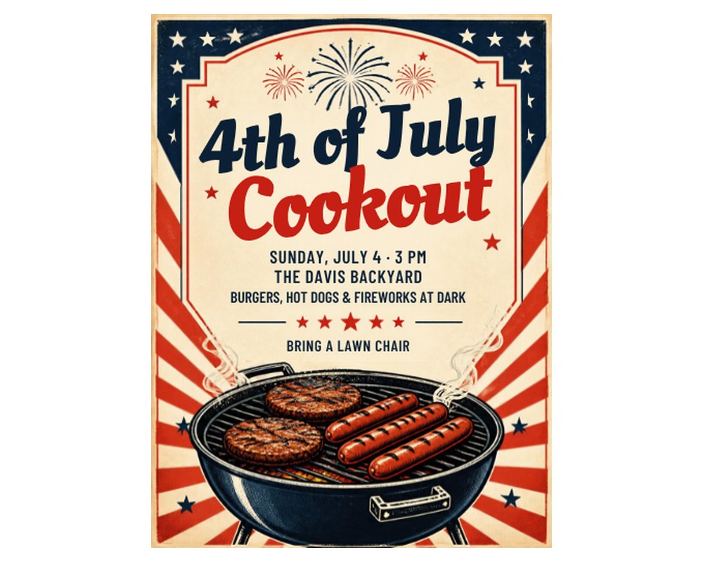 4th of July BBQ Invitation Template: Editable in Canva printable preview 2