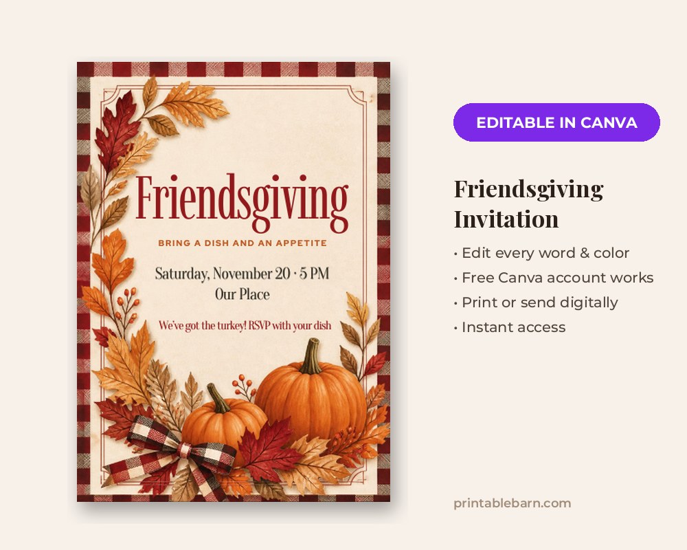 Friendsgiving Invitation Template: Editable in Canva printable preview 1