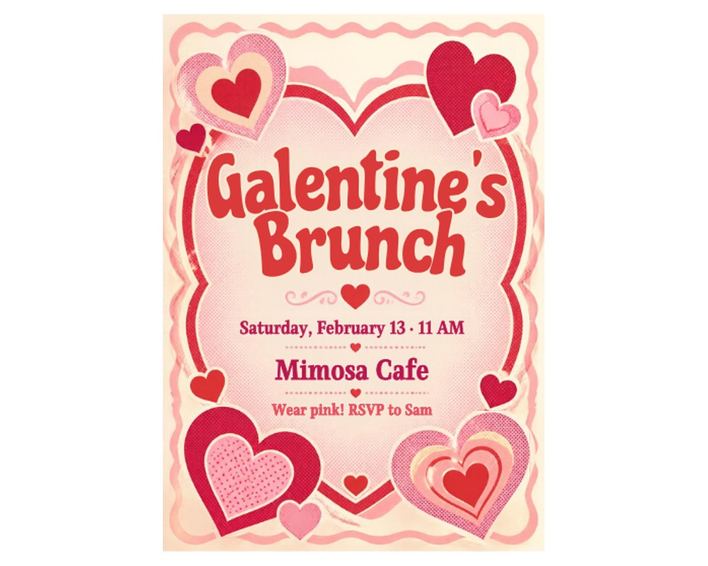 Galentine's Brunch Invitation Template: Editable in Canva printable preview 2