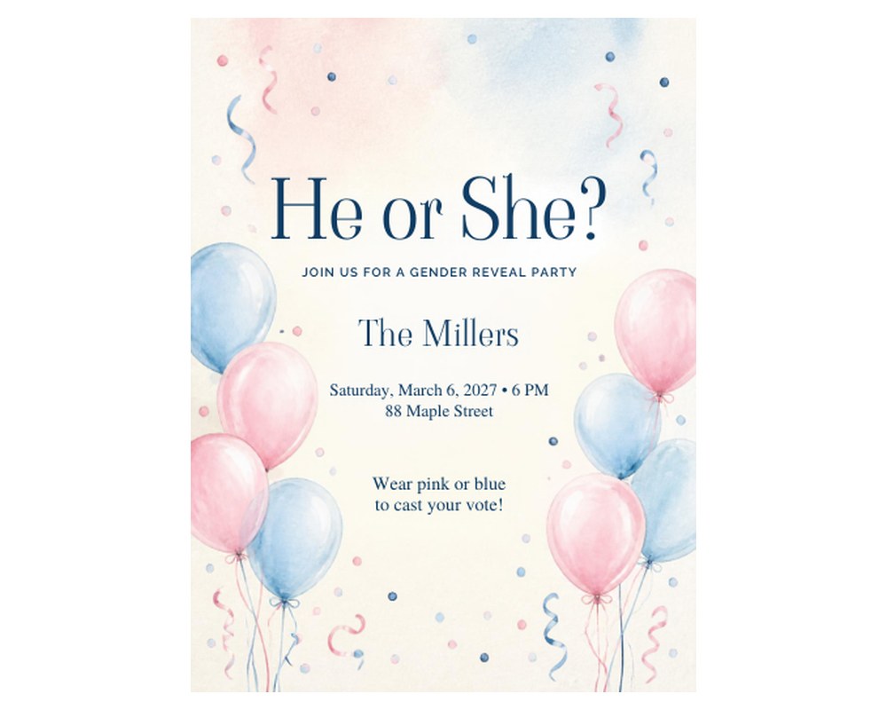 Gender Reveal Party Invitation Template: Editable in Canva printable preview 2