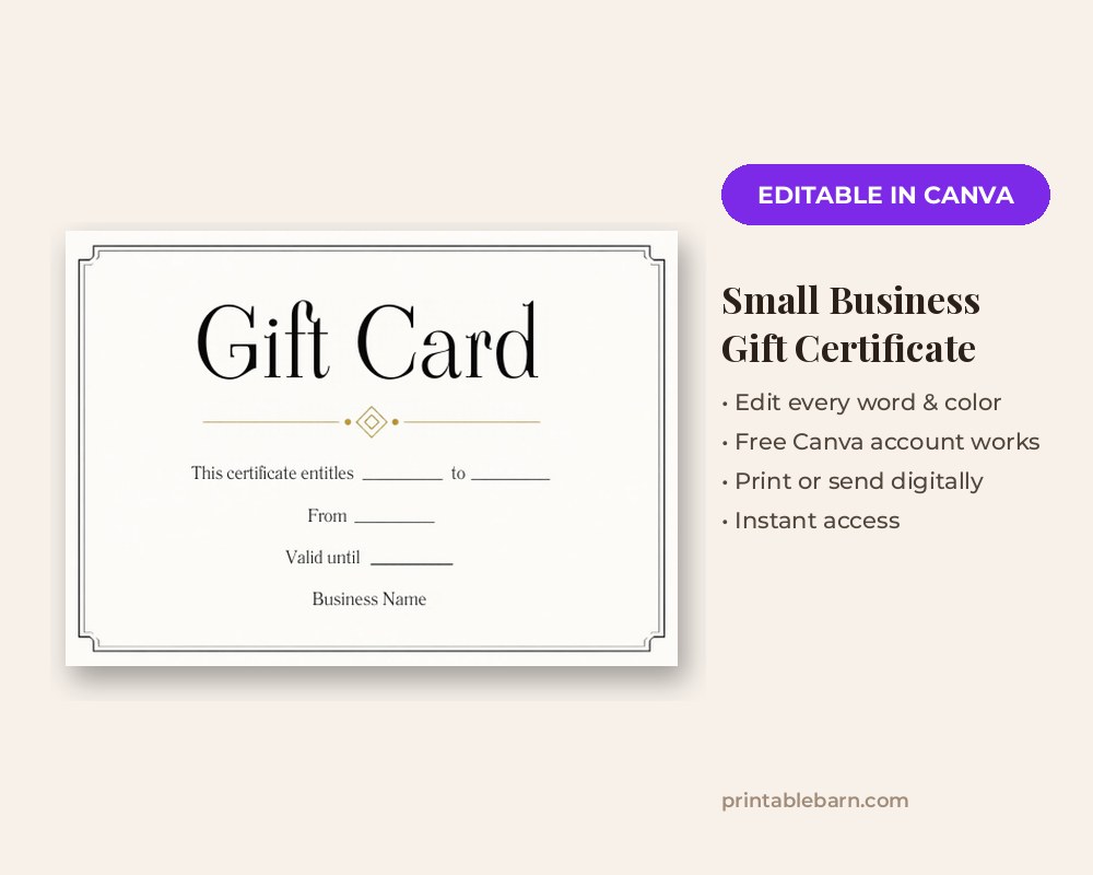 Small Business Gift Certificate Template: Editable in Canva