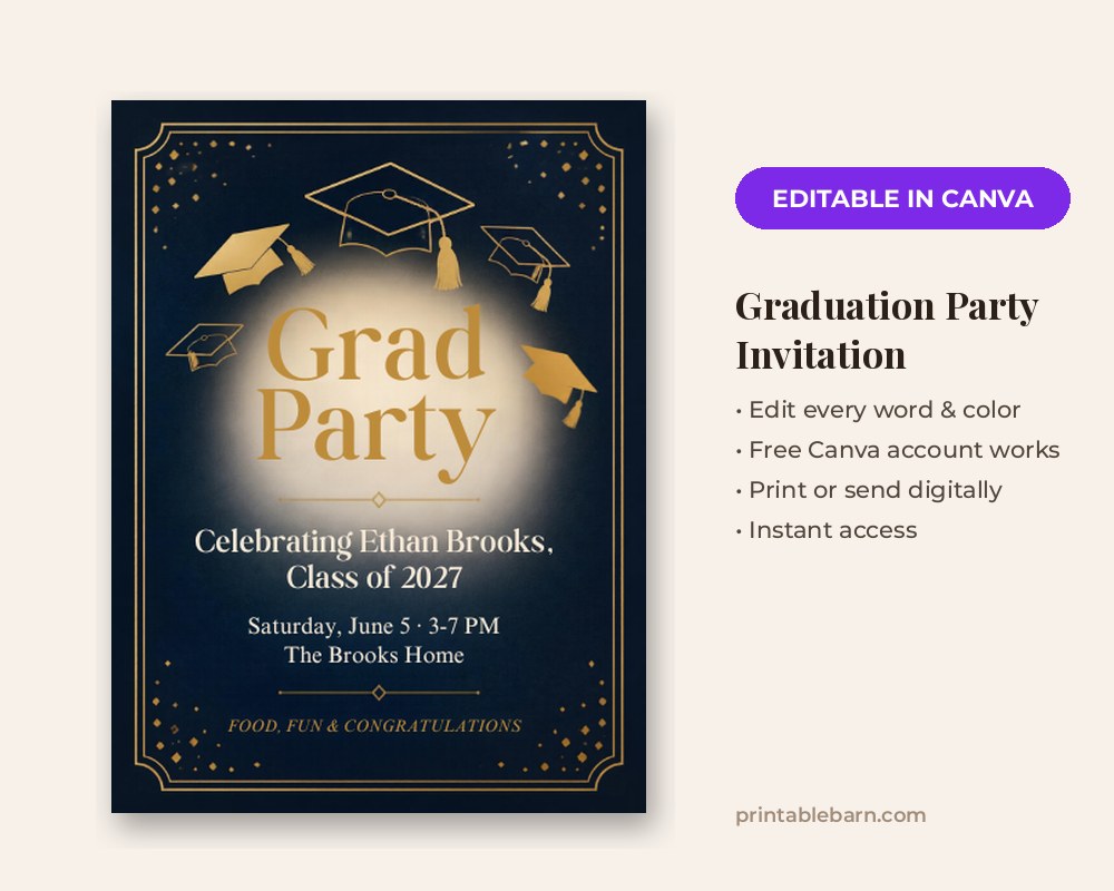 Graduation Party Invitation Template: Editable in Canva