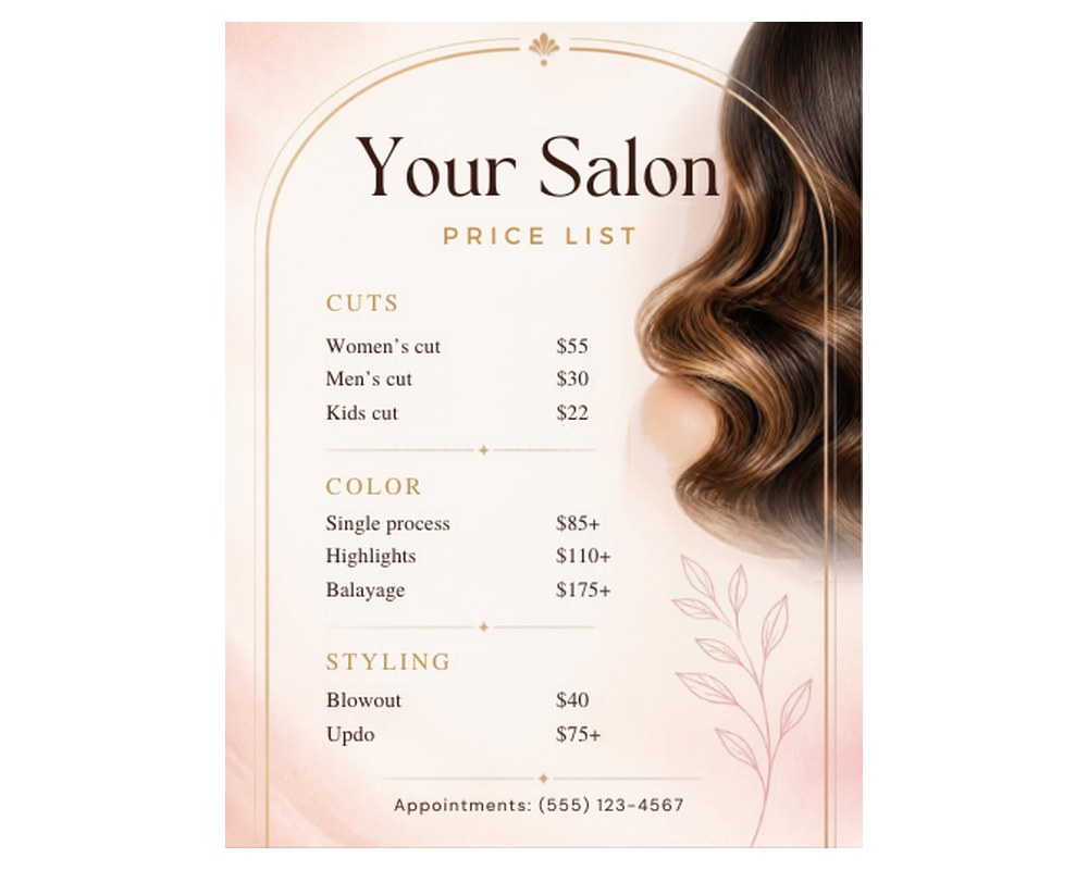 Hair Salon Price List Template: Editable in Canva printable preview 2