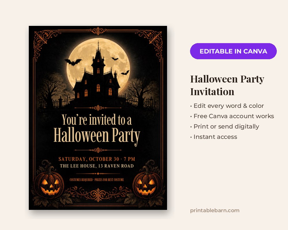 Halloween Party Invitation Template: Editable in Canva
