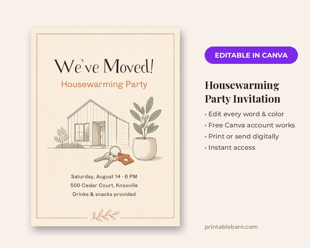 Housewarming Party Invitation Template: Editable in Canva