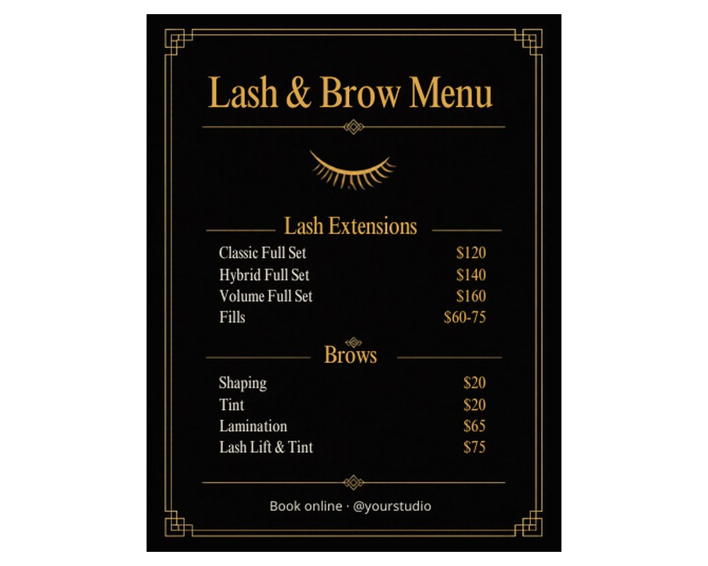 Lash & Brow Price List Template: Editable in Canva printable preview 2