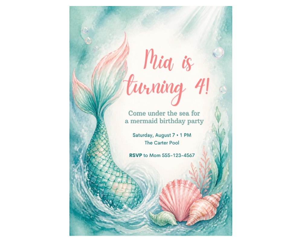 Mermaid Under the Sea Birthday Invitation Template: Editable in Canva printable preview 2