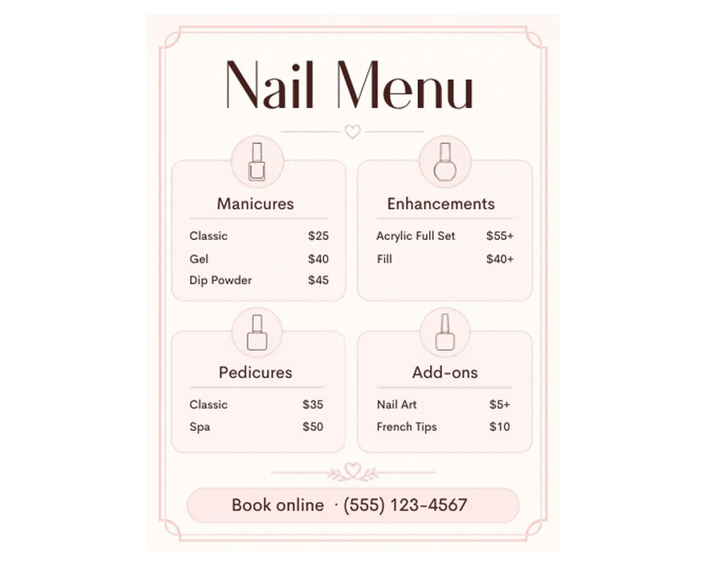 Nail Salon Price List Template: Editable in Canva printable preview 2