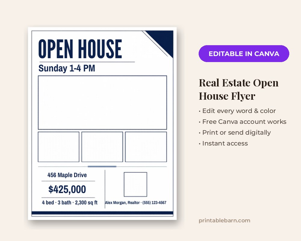 Real Estate Open House Flyer Template: Editable in Canva