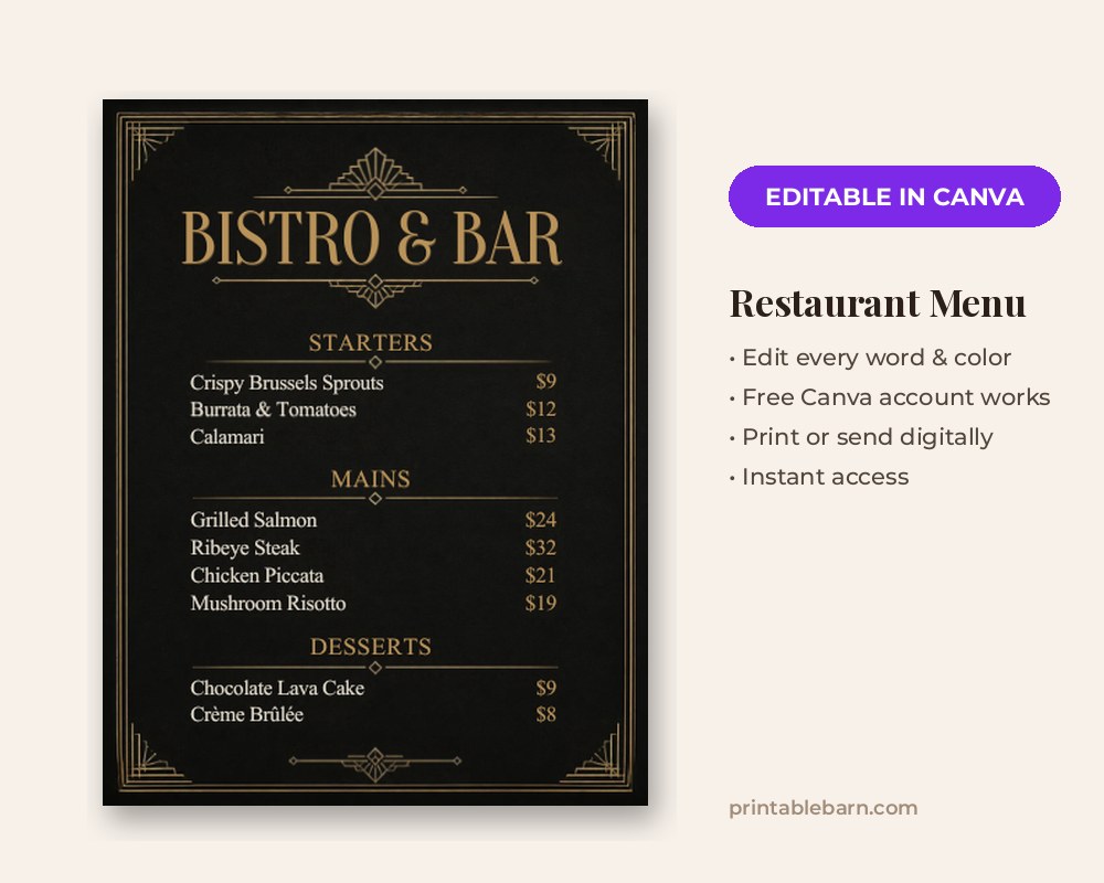 Restaurant Menu Template: Editable in Canva