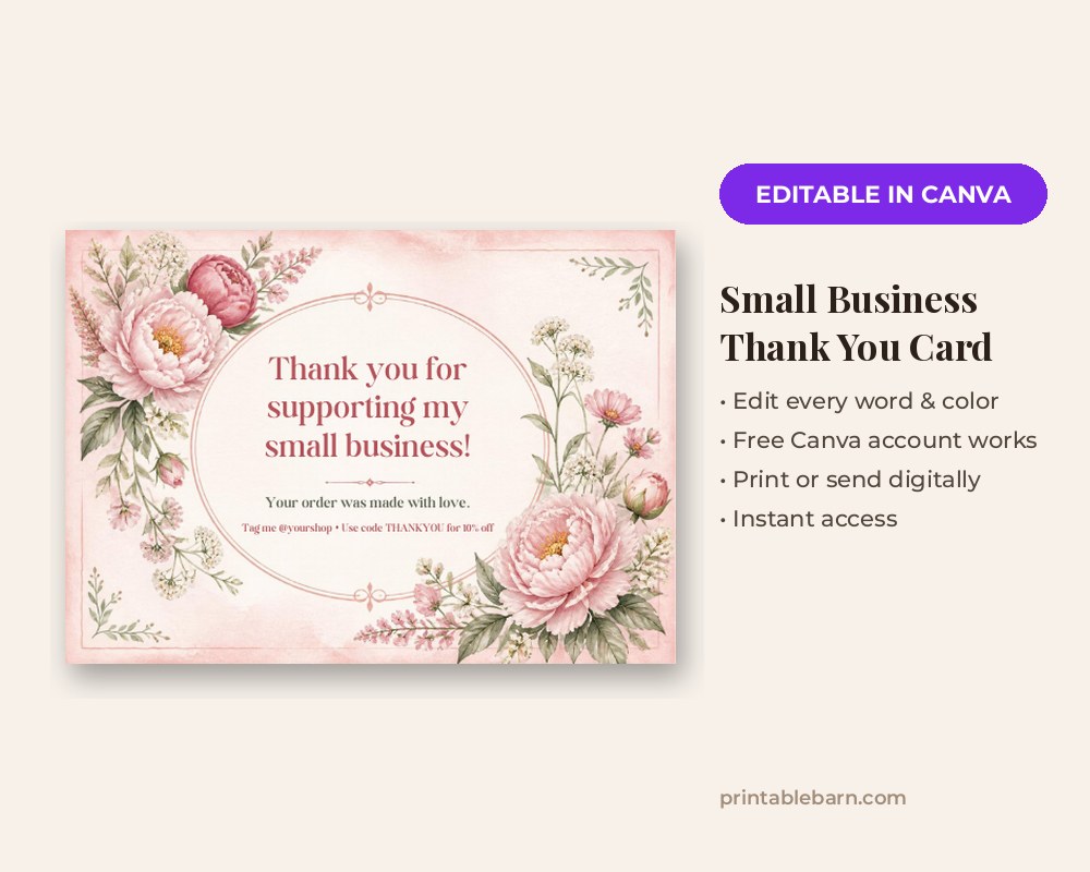 Small Business Thank You Card Template: Editable in Canva